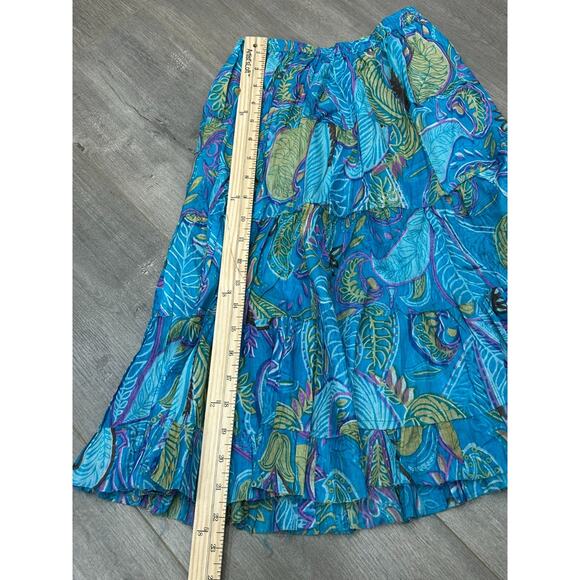 Raj Womens Blue Cotton Leaf Print Elastic Waist Midi Skirt Boho One Size NWT - Picture 3 of 7